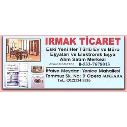 Kartvizit-Irmak Ticaret-Ankara İkinci El Ev Büro Eşyası Alan Satan Mağaza
