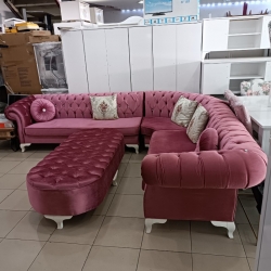Lüks Kadife Köşe Koltuk Takımı – Gül Kurusu Renk, Klasik Chester Tarz |2.El -Ersoy Ticaret