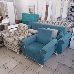 Mavi & Çiçek Desenli İkinci El Koltuk Takımı | 2.El -Ersoy Ticaret