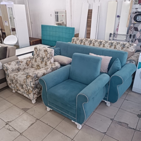 Mavi & Çiçek Desenli İkinci El Koltuk Takımı | 2.El -Ersoy Ticaret