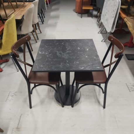 Siyah Mermer Desenli Kare Masa Sandalye Takımı | Öztürk Mobilya Ankara
