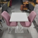 Beyaz Kare Masa ve Pudra Kumaş Sandalye Takımı | Öztürk Mobilya Ankara