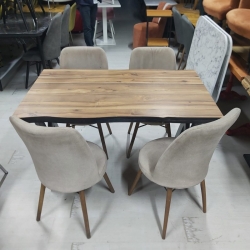 Ahşap Desenli Dikdörtgen Masa ve Kumaş Sandalye Takımı | Öztürk Mobilya Ankara