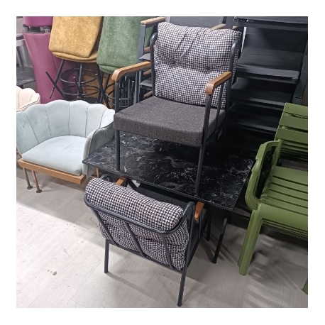 Ahşap Desenli Dikdörtgen Masa ve Kumaş Sandalye Takımı | Öztürk Mobilya Ankara