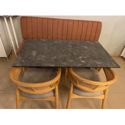 Mermer Desenli Kafe Masa Takımı &ndash; Loca Koltuk & Hasır Detaylı Sandalye Seti | &Ouml;zt&uuml;rk Mobilya